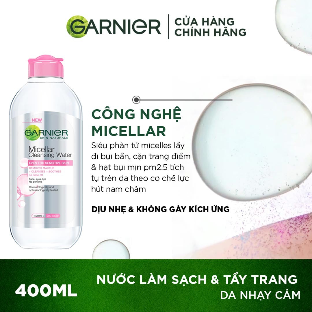 Nước Làm Sạch Và Tẩy Trang Cho Da Nhạy Cảm Garnier Micellar Cleansing Water 400ml