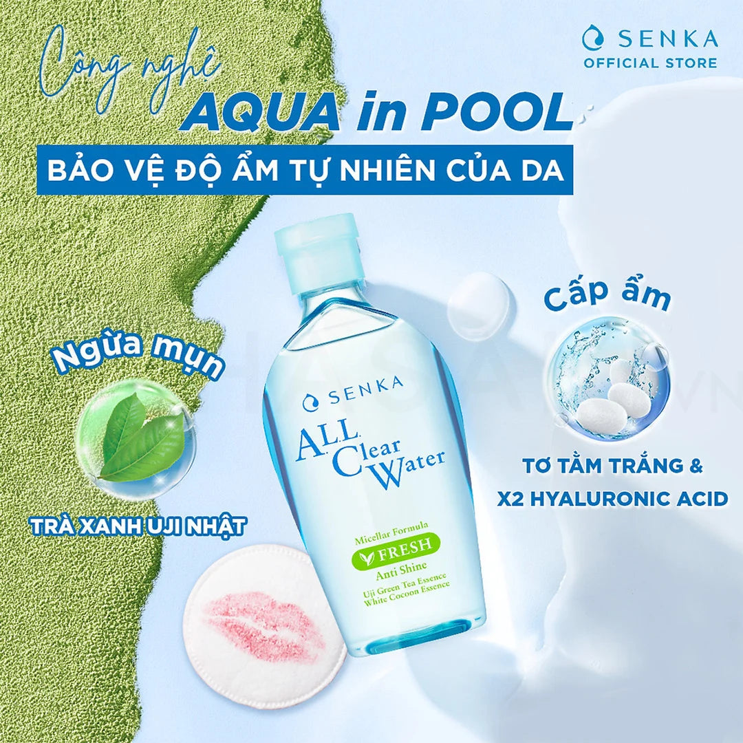 Nước Tẩy Trang Ngừa Mụn, Kiểm Soát Nhờn Senka All Clear Water Micellar Formula Fresh Anti Shine 70ml