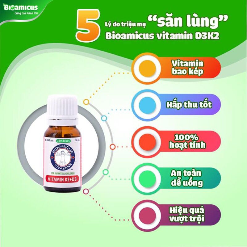 Tinh Chất Bioamicius Bổ Sung Vitamin D3K2 360 Giọt (Từ Sơ Sinh)