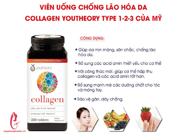 Viên Uống Youtheory Collagen Biotin 6000mg 390 Viên