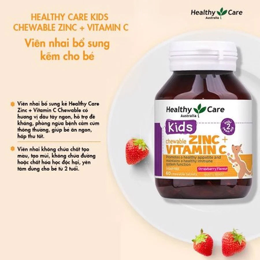 Kẹo Nhai Healthy Care Bổ Sung Kẽm + VItamin C 60 Viên (Từ 2-12 Tuổi)