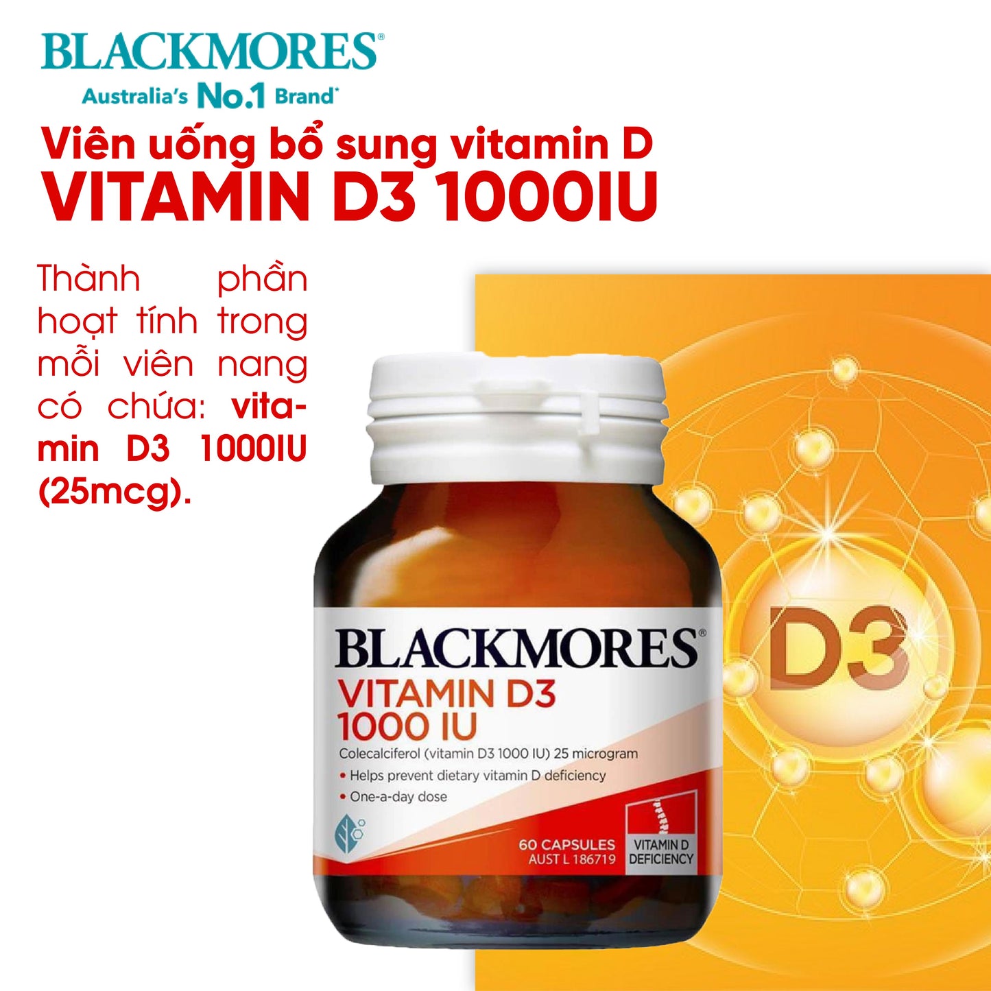 Viên Uống Blackmores Bổ  Vitamin D3 1000 IU 60 Viên