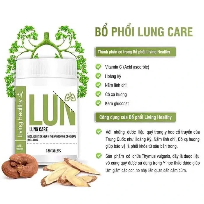 Viên Uống Bổ Phổi Nấm Linh Chi Living Healthy Lung 180 viên