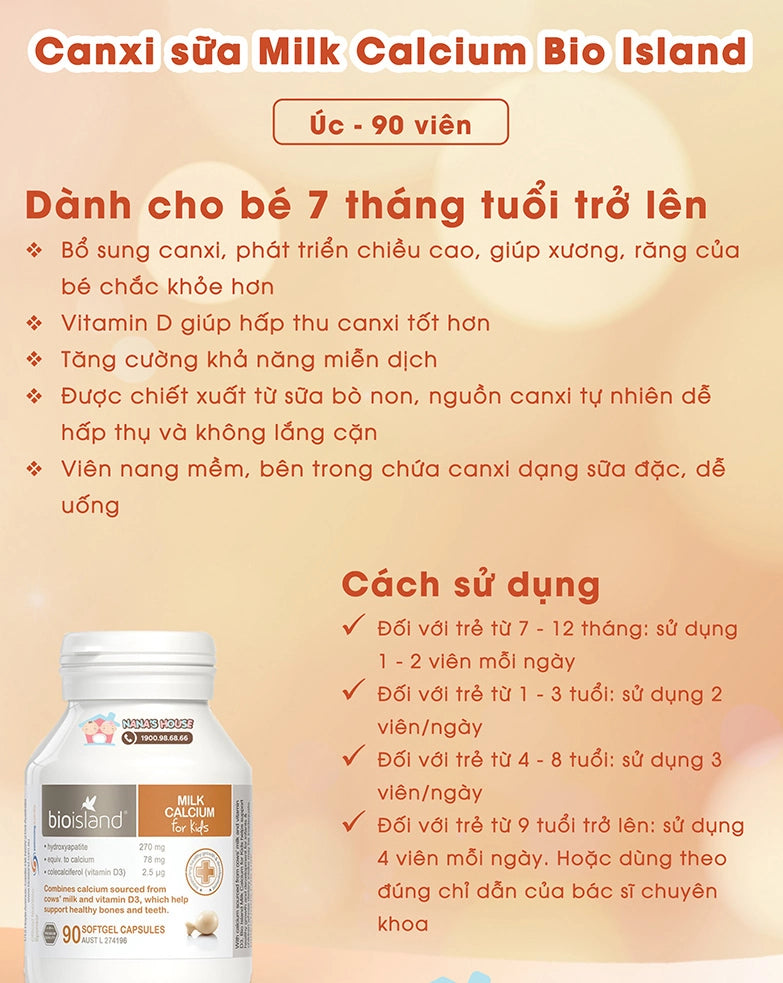 Viên uống Bio Island Milk Calcium Bổ Sung Canxi 60 Viên ( Tử 7 Tháng - 12 Tuổi)