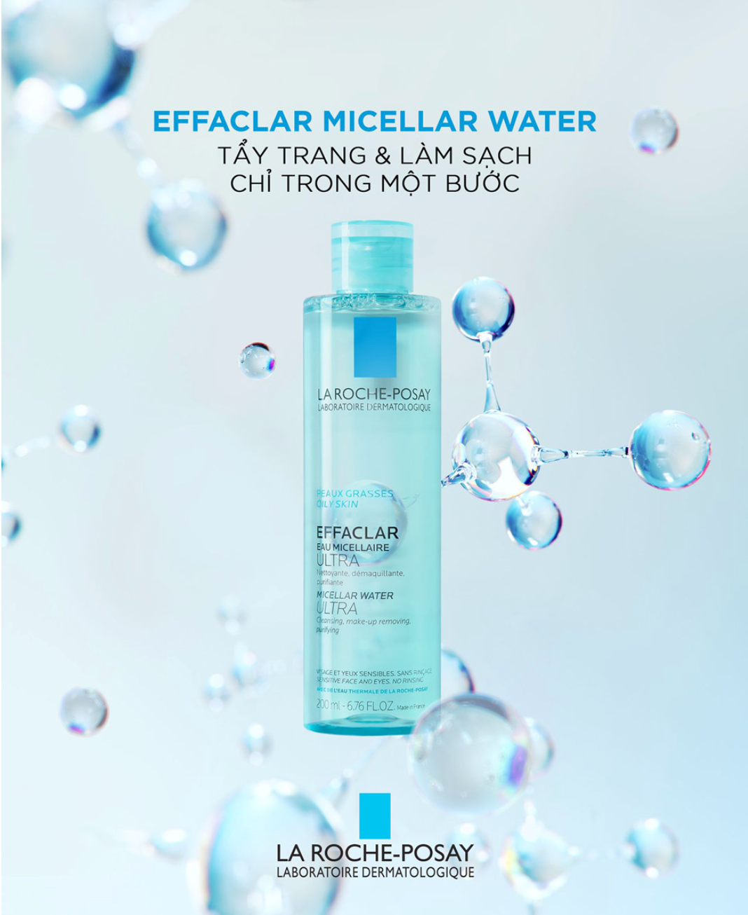 Nước Tẩy Trang Cho Da Dầu, Nhạy Cảm  La Roche-Posay Effaclar Micellar Water Ultra Oily Skin 400ml
