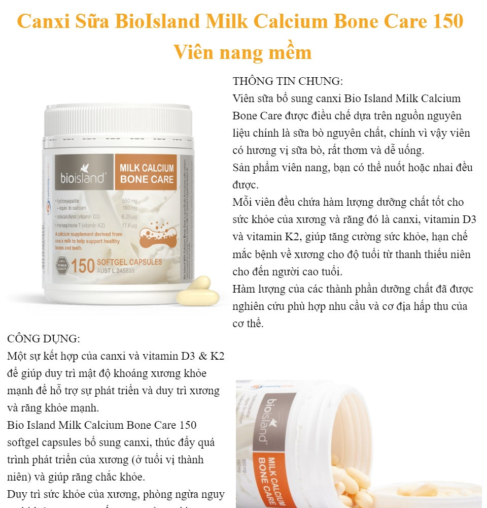 Viên Uống Bio Island Milk Calcium Bổ Sung Canxi 150 Viên (Từ 12-18 Tuổi)