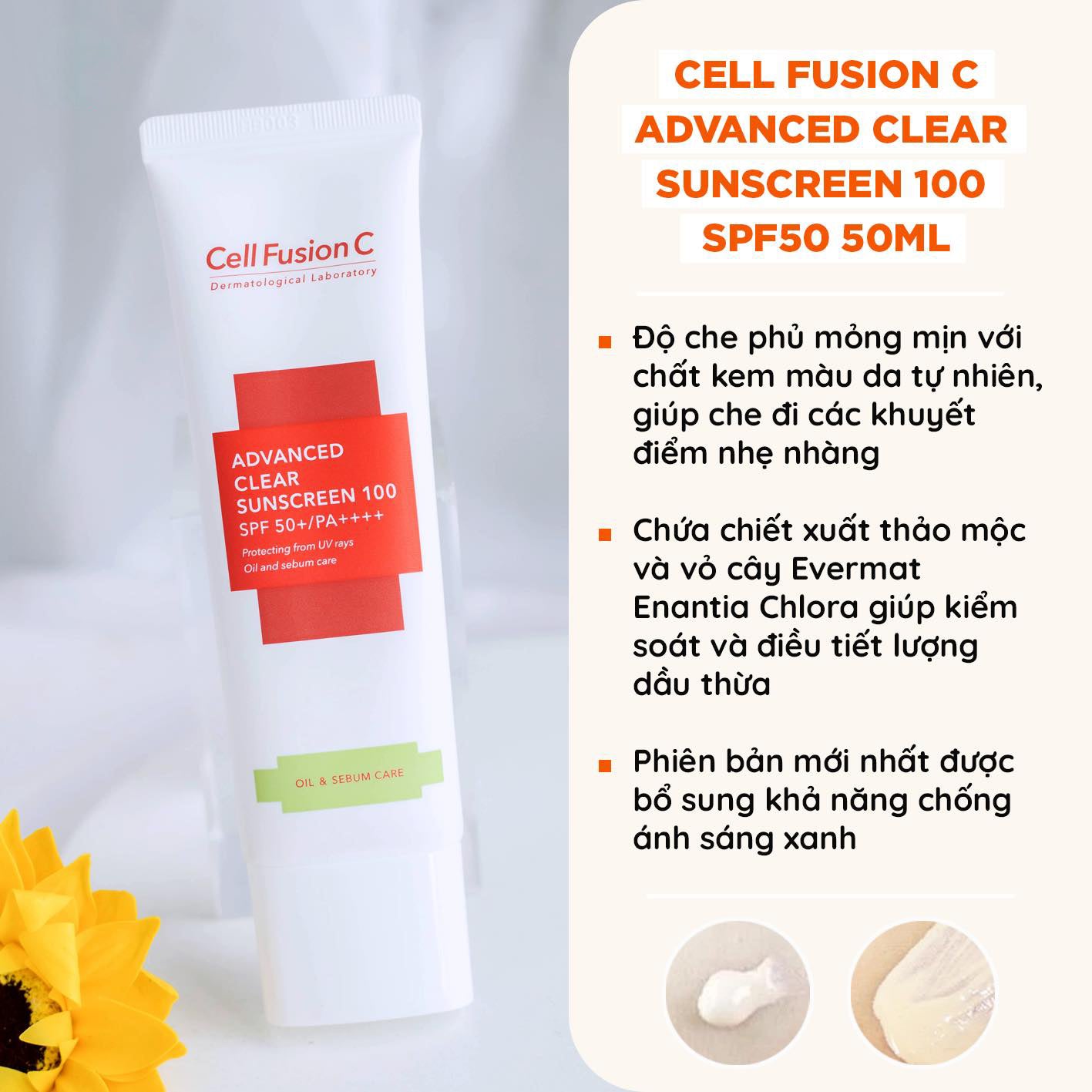 Kem Chống Nắng Cho Da Dầu, Da Mụn Cell Fusion C Advanced Clear Sunscreen 100 SPF 50+ 50ml