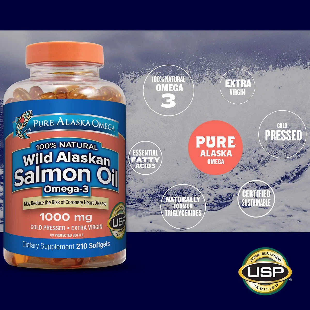 Viên Uống Dầu Cá Pure Alaska Omega Wild Alaskan Salmon Oil 1000mg 210 Viên
