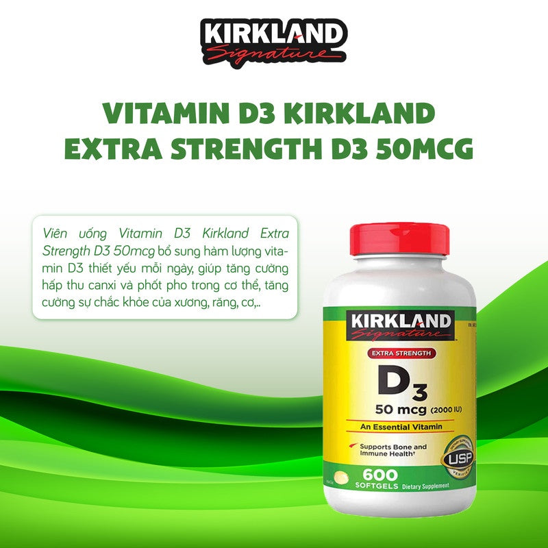 Viên Uống Kirkland Bổ Sung Vitamin D3 2000IU 600 Viên