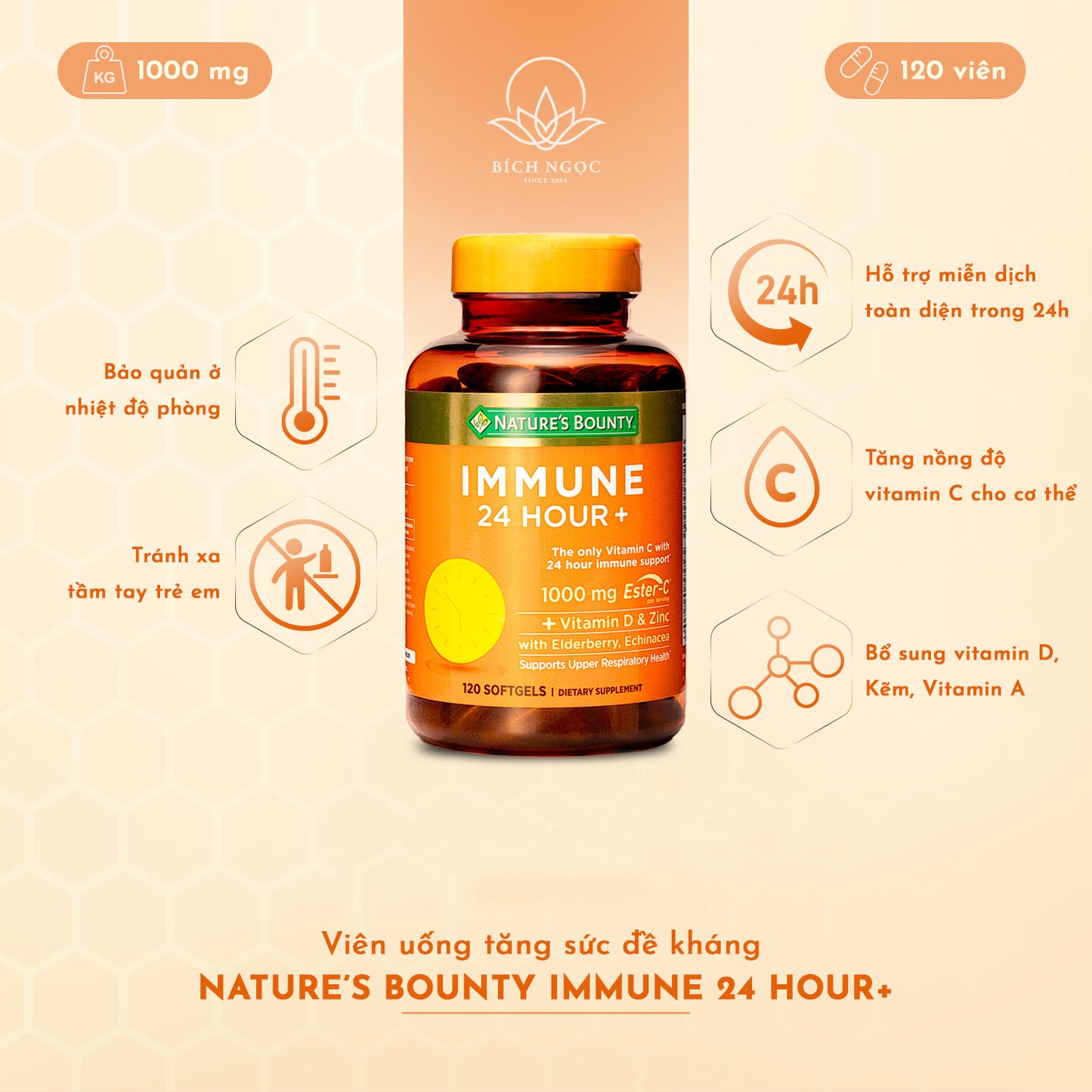 Viên Uống Nature's Bounty Immunne 24 Hours Plus Tăng Cường Hệ Miễn Dịch 120 Viên