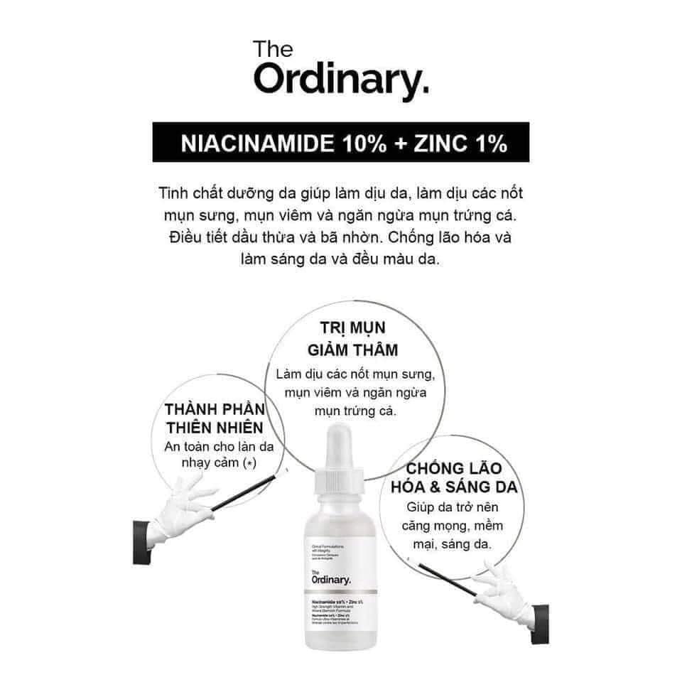 Serum Trị Mụn, Giảm Thâm The Ordinary Niacinamide 10% + Zinc 1% 30ml