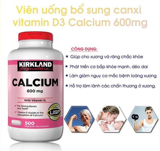 Viên Uống Kirkland Bổ Sung Canxi 600mg + Vitamin D3 500 Viên
