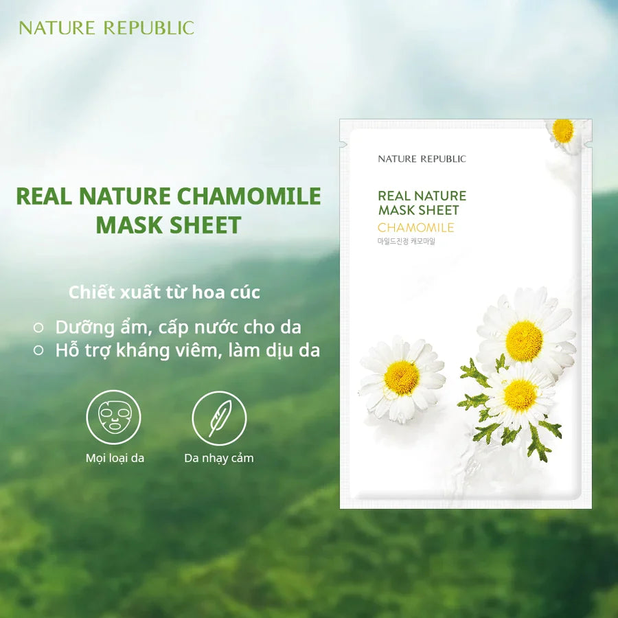 Mặt Nạ Chiết Xuất Hoa Cúc Làm Dịu Da Nature Republic Real Nature Chamomile Mask Sheet 23ml