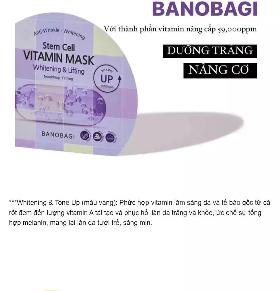 Mặt Nạ Dưỡng Sáng, Chăm Sóc Da Banobagi Stem Cell Vitamin Mask Whitening & Lifting 30g